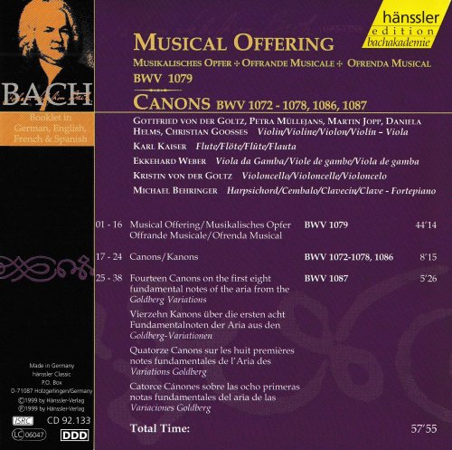 Gottfried von der Goltz - Bach: A Musical Offering BWV 1079 133/ Canons BMV 1072-78 (2000)