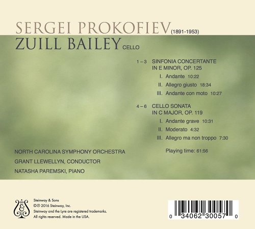 Zuill Bailey, Natasha Paremski - Prokofiev: Sinfonia concertante in E Minor & Cello Sonata in C Major (2016) [Hi-Res]