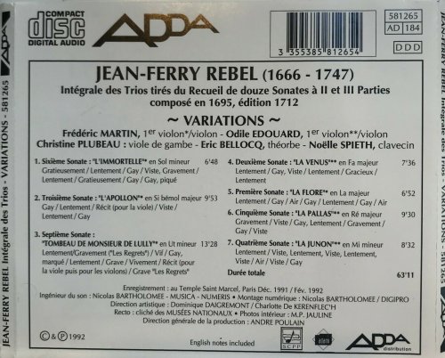 Ensemble Variations - Rebel: Le Tombeau de Monsieur de Lully et autres Sonates a III Parties (1992)