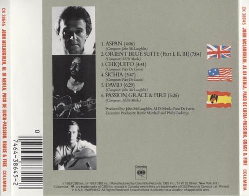 John McLaughlin, Al Di Meola, Paco de Lucia - Passion, Grace & Fire (1983) CD Rip