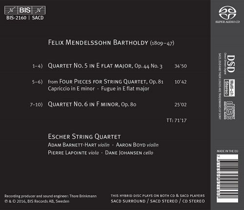 Escher String Quartet - Mendelssohn: String Quartets Nos. 2 & 3 (2015) [Hi-Res]