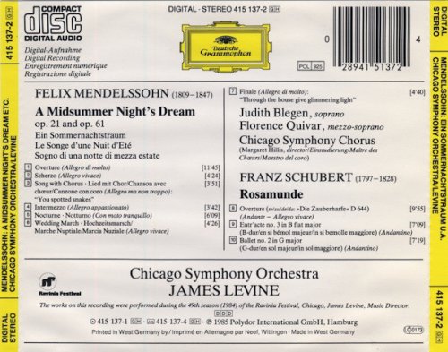 James Levine, Chicago Symphony Orchestra and Chorus - Mendelssohn: A Midsummer Night's Dream, Schubert: Rosamunde (2001)