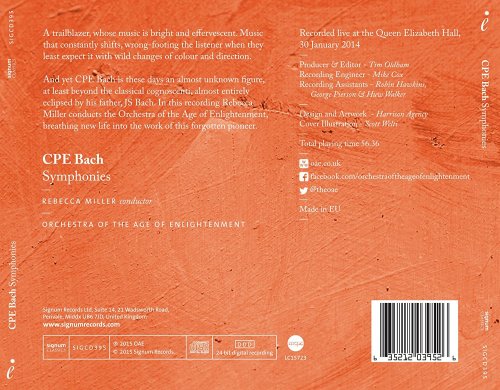 Orchestra of the Age of Enlightenment & Rebecca Miller - CPE Bach: Symphonies (2015) [Hi-Res]