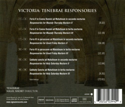 Tenebrae, Nigel Short - Tomás Luis De Victoria: Tenebrae Responsories (2013) [Hi-Res]