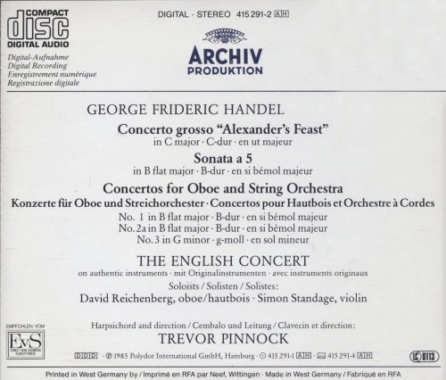 The English Concert, Trevor Pinnock - Handel: Concerto Grosso 'Alexander's Feast', Oboe Concertos (1985)