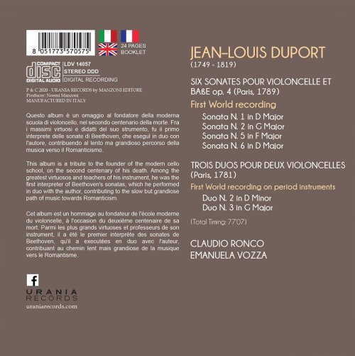 Claudio Ronco - Duport: Sonates & Duo for Cello (2020)