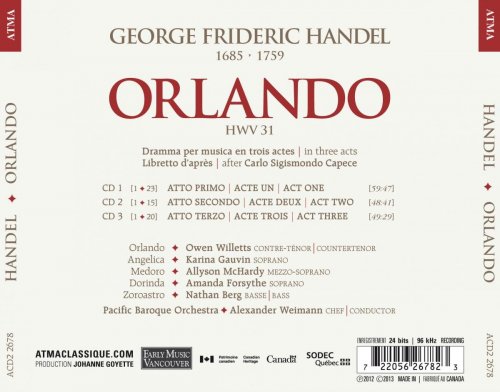 Karina Gauvin, Allyson McHardy, Amanda Forsythe, Nathan Berg, Pacific Baroque Orchestra, Alexander Weimann, Karina Gauvin - Handel: Orlando (2013) [Hi-Res]