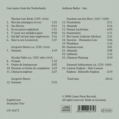 Anthony Bailes - Lute Music of The Netherlands (2012) [Hi-Res]