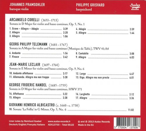 Johannes Pramsohler and Philippe Grisvard - Corelli, Telemann, Leclair, Handel & Albicastro: Violin Sonatas (2014) [Hi-Res]