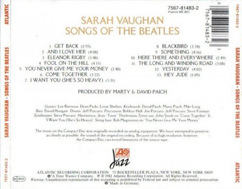 Sarah Vaughan - Song of The Beatles (1981/1988) Lossless