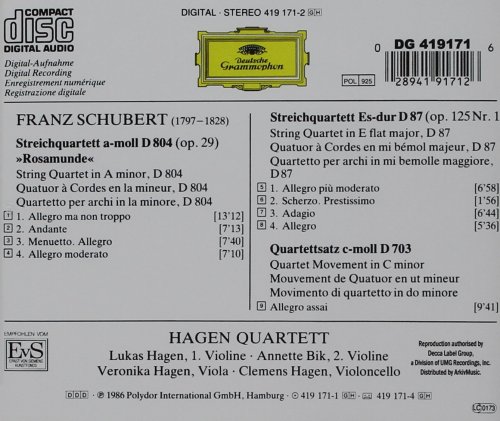 Hagen Quartett - Schubert: String Quartets Nos. 13, 10 & 12 (1986)