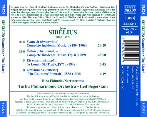 Riho Eklundh, Turku Philharmonic Orchestra, Leif Segerstam - Sibelius: Swanwhite, JS 189, The Lizard, Op. 8, The Lonely Ski Trail, JS 77b & The Countess's Portrait, JS 88 (2015) [Hi-Res]