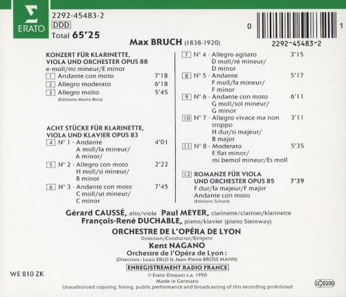 Paul Meyer, Gérard Caussé, Kent Nagano - Bruch: Concerto for Clarinet, Viola & Orchestra, Eight Pieces, Romance (1992)