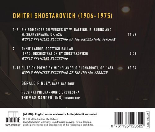 Gerald Finley - Shostakovich: Six Romances on Verses by English Poets - Scottish Ballade - Suite on Poems by Michelangelo (2014) [Hi-Res]