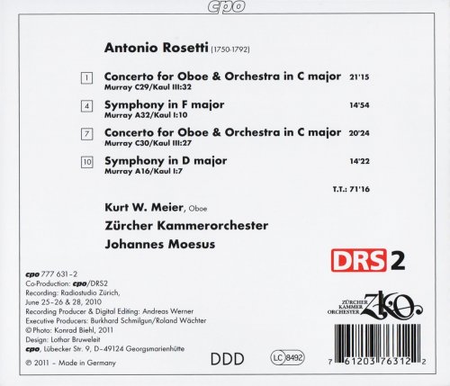 Kurt Meier, Zürcher Kammerorchester, Johannes Moesus - Rosetti: Oboe Concertos, Symphonies (2011)