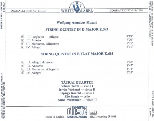 Tatrai Quartet, Anna Mauthner - Mozart: String Quintets, K.593 & K.614 (1988)