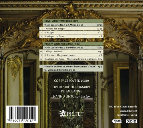 Corey Cerovsek, Orchestre de Chambre de Lausanne, Hannu Lintu - Vieuxtemps: Violin Concerto No. 5, Op. 37 - Wieniawski: Violin Concerto No. 2, Op. 22 (2008) [Hi-Res]