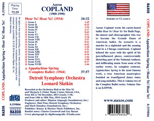 Detroit Symphony Orchestra, Leonard Slatkin - Copland: Appalachian Spring & Hear Ye! Hear Ye! (2016) [Hi-Res]