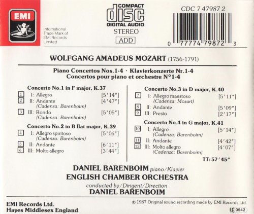 Daniel Barenboim - Mozart: Piano Concertos 1-4 (1975) [1987]