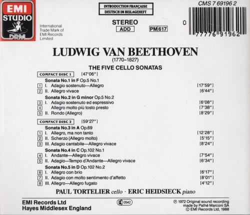 Paul Tortelier, Eric Heidsieck - Beethoven: The Five Cello Sonatas (1988)