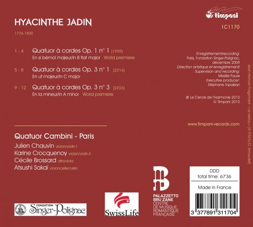 Quatuor Cambini-Paris - Jadin: Quatuors op. 1 no 1 - op. 3 no 1 & no 3 (2013)