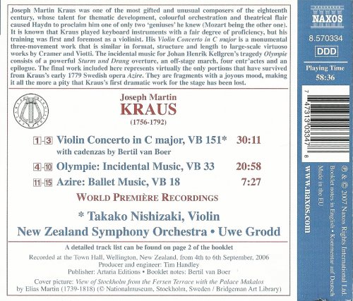 Takako Nishizaki - Joseph Martin Kraus: Violin Concerto, Olympie, Azire (2007)