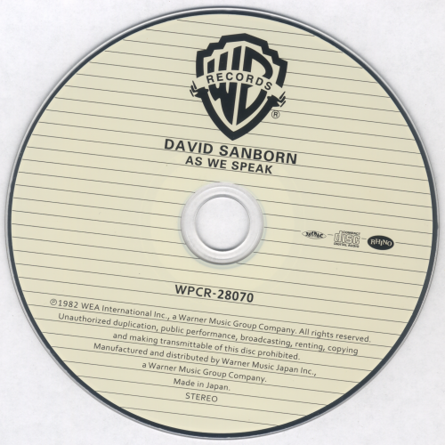 David Sanborn - As We Speak (1982/2014) (RE, WPCR-28070, JAPAN) [CD-Rip]