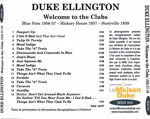 Duke Ellington - Welcome To The Clubs: Blue Note 1956-57 - Hickory House 1957 - Storyville 1959 (2014)