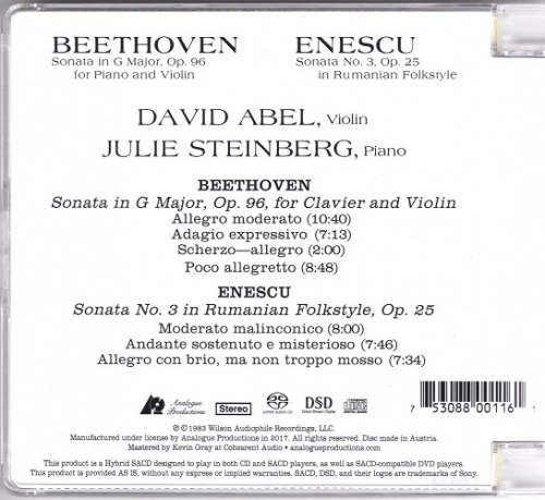 David Abel, Julie Steinberg - Beethoven: Violin Sonata Op. 96, Enescu: Violin Sonata Op. 25 (1983) [2017 SACD]