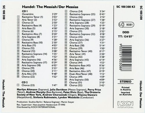 The Oratorio Society of New York, Sinfonia Rubinstein, Lyndon Woodside - Handel: Messiah (1990)