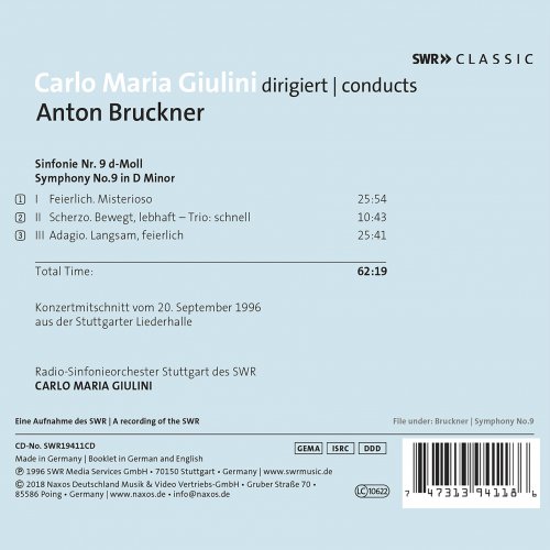 Carlo Maria Giulini & Radio-Sinfonieorchester Stuttgart des SWR - Bruckner: Symphony No. 9, WAB 109 (2018)
