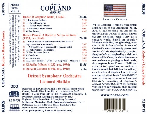 Detroit Symphony Orchestra, Leonard Slatkin - Copland: Rodeo, Dance Panels, El Salón México & Danzón Cubano (2013) [Hi-Res]