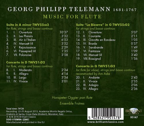 Ensemble Fratres & Hanspeter Oggier - Telemann: Music for Flute (2016) [Hi-Res]