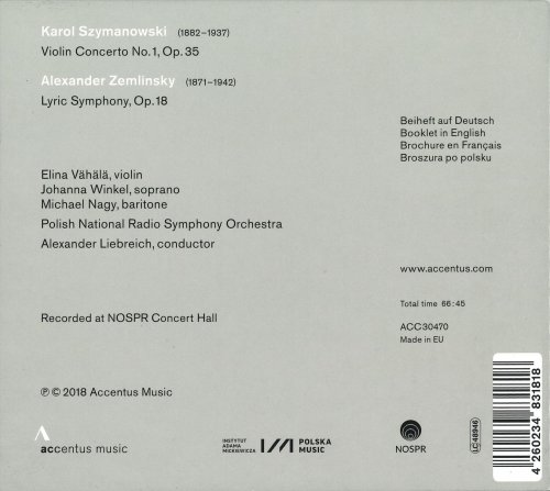 Alexander Liebreich, Polish National Radio Symphony Orchestra - Szymanowski: Violin Concerto No. 1 / Zemlinsky: Lyric Symphony (2018)