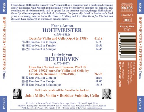 John Mills & Bozidar Vukotic - Hoffmeister & Beethoven: Duos for Violin & Cello (2016) [Hi-Res]