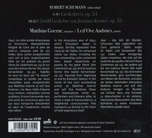 Matthias Goerne, Leif Ove Andsnes - Schumann: Liederkreis Op. 24, Kernerlieder (2019) CD-Rip