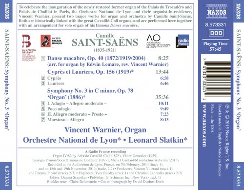 Vincent Warnier, Orchestre National de Lyon, Leonard Slatkin - Saint-Saëns: Symphony No. 3 ‘Organ’ (2015) [Hi-Res]