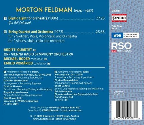 Vienna Radio Symphony Orchestra - Morton Feldman: Coptic Light & String Quartet & Orchestra (2020) [Hi-Res]