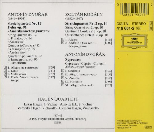 Hagen Quartett - Dvorák: String Quartet No.12 "American", Cypresses / Kodály: Quartet No. 2 (1987)