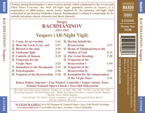 Raissa Palmu, Erja Wimeri, Eugen Antoni, Finnish National Opera Chorus, Eric-Olof Söderström - Rachmaninov: Vespers, Op. 37 (2006) [Hi-Res]