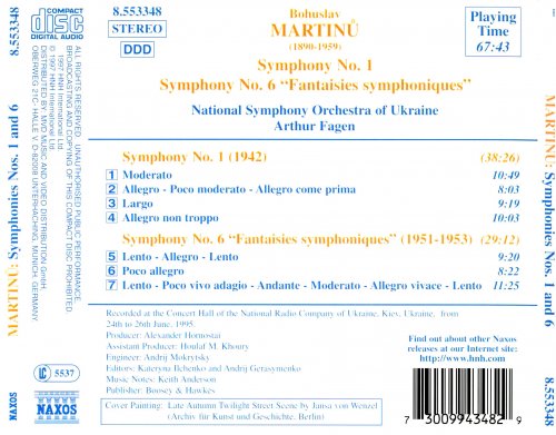 Ukraine National Symphony Orchestra, Arthur Fagen - Martinu: Symphonies Nos. 1 & 6 (1997)