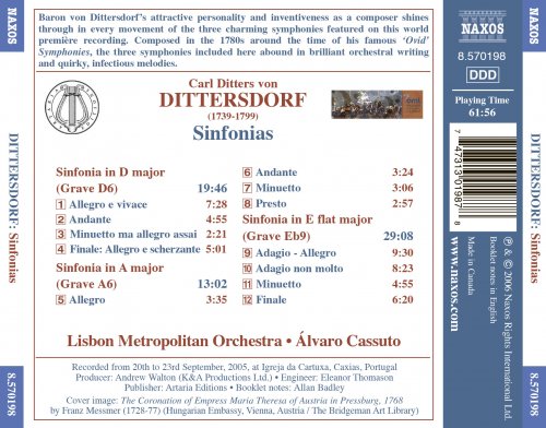 Lisbon Metropolitan Orchestra, Álvaro Cassuto - DITTERSDORF: Symphonies in D Major, A Major and E-Flat Major (2006)