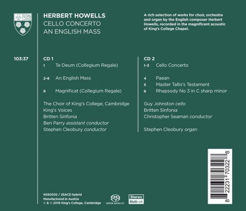 Guy Johnston, Stephen Cleobury, Choir of King's College, Britten Sinfonia and Christopher Seaman - Howells: Cello Concerto, An English Mass (2019) CD-Rip