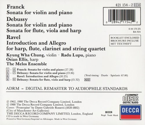 Kyung Wha Chung, Radu Lupu, The Melos Ensemble - Frank, Debussy, Ravel: Works For  Violin and Piano (1988)