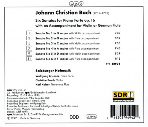 Salzburger Hofmusik - J.C. Bach: 6 Sonatas, Op. 16 (1997)