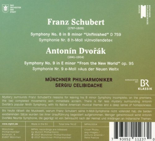 Munchner Philharmoniker, Sergiu Celibidache - Schubert: Symphony No.8 in B minor 'Unfinished'; Dvorak - Symphony No.9 in E minor 'From the New World' (2017) CD-Rip