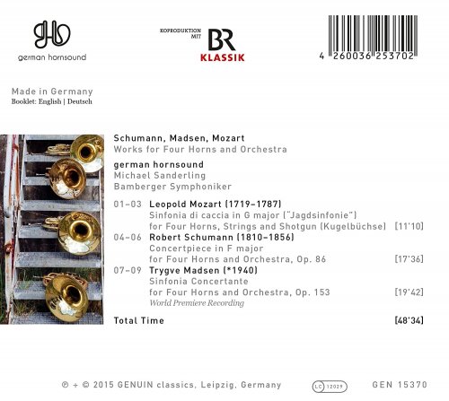 German Hornsound & Bamberger Symphoniker, Michael Sanderling - Schumann, Madsen & L. Mozart: Works for 4 Horns & Orchestra (2015) [Hi-Res]