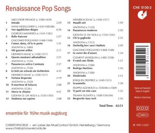 Ensemble Für Fruhe Musik Augsburg - Renaissance Pop Songs (2020)