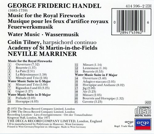 Neville Marriner - Handel: Music for the Royal Fireworks. Water Music (1986)