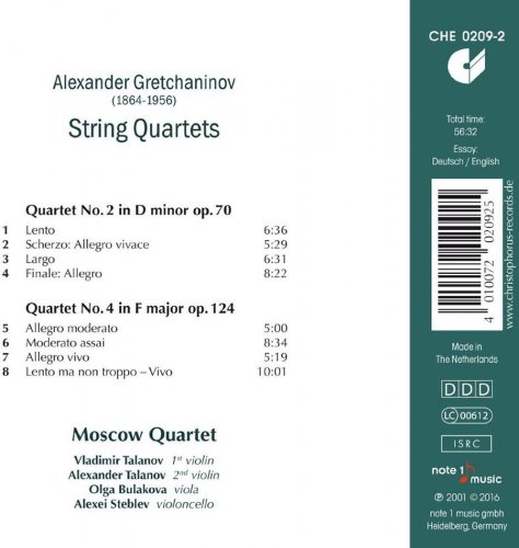 Moscow String Quartet - Gretchaninov: String Quartets Nos. 2 & 4 (2020)